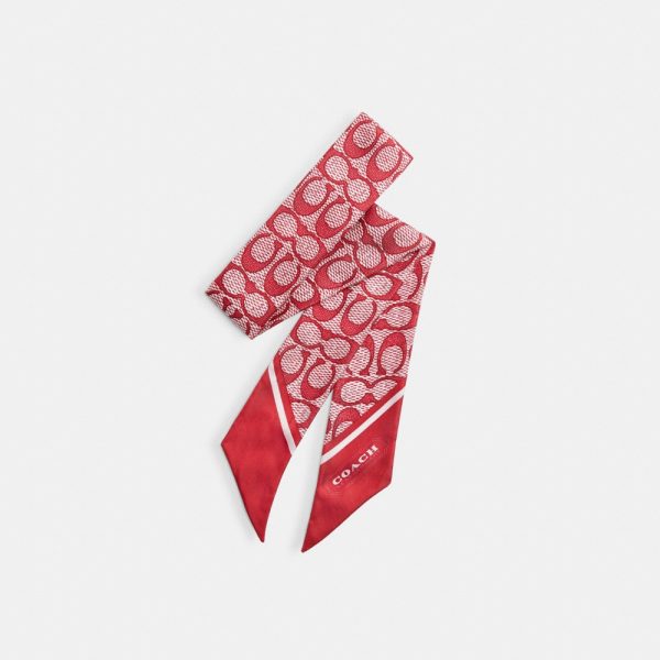Coach Outlet Textured Signature Print Silk Skinny Scarf - Preorder