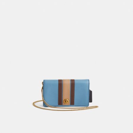Coach Restored Callie Foldover Chain Clutch With Varsity Stripe - Preorder — Brass/Pacific Blue Multi