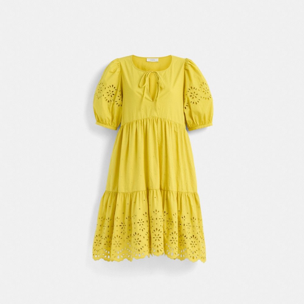 Coach Restored Broderie Anglaise Puff Sleeve Dress In Organic Cotton - Preorder