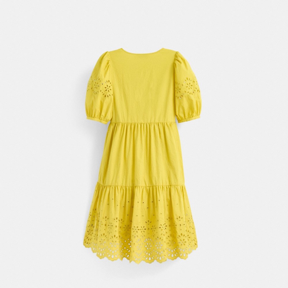 Coach Restored Broderie Anglaise Puff Sleeve Dress In Organic Cotton - Preorder
