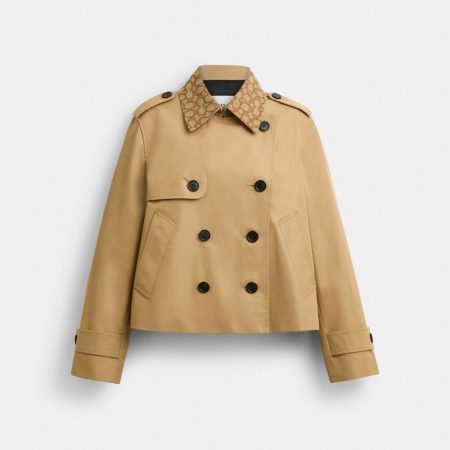 Coach Outlet Short Trench Coat With Signature Collar - Preorder — Khaki
