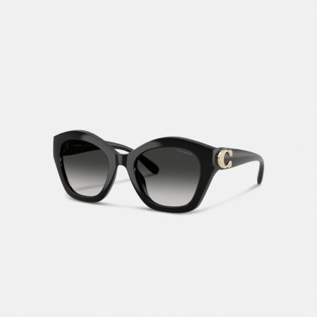 Coach Maxi Sculpted C Oversized Geometric Sunglasses - Preorder — Black