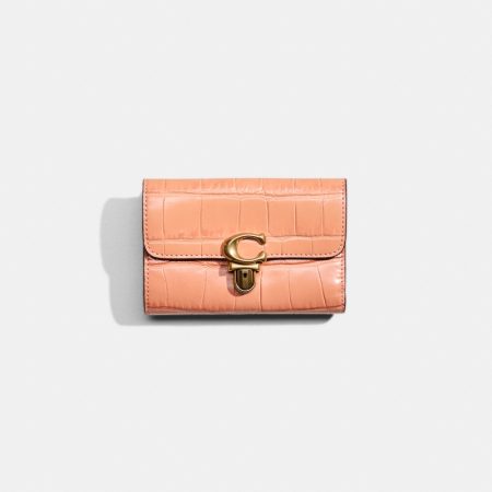 Coach Restored Studio Medium Wallet - Preorder — Brass/Light Coral