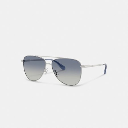 Coach Outlet C Hardware Metal Pilot Sunglasses - Preorder — Silver Blue