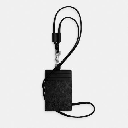 Coach Outlet ID Lanyard In Signature Canvas - Preorder — Black Signature