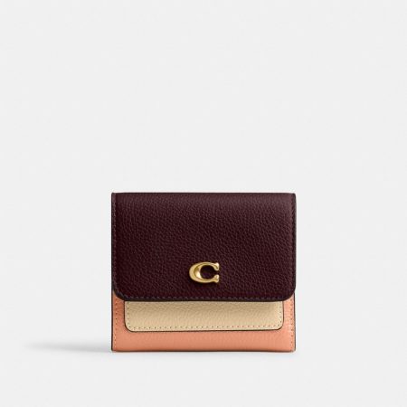 Coach Outlet Mila Small Flap Wallet In Colorblock - Preorder — Brass/Merlot Multi