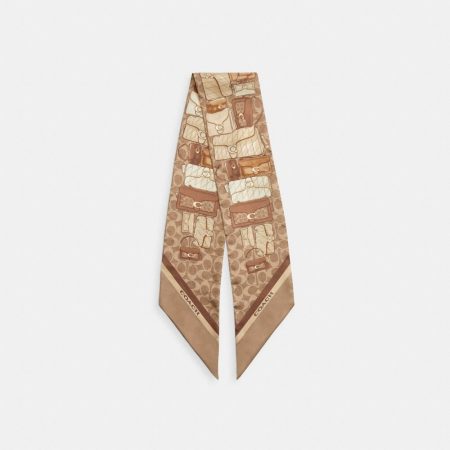 Coach Outlet Stacked Tabby Bags Print Silk Skinny Scarf - Preorder — Tan