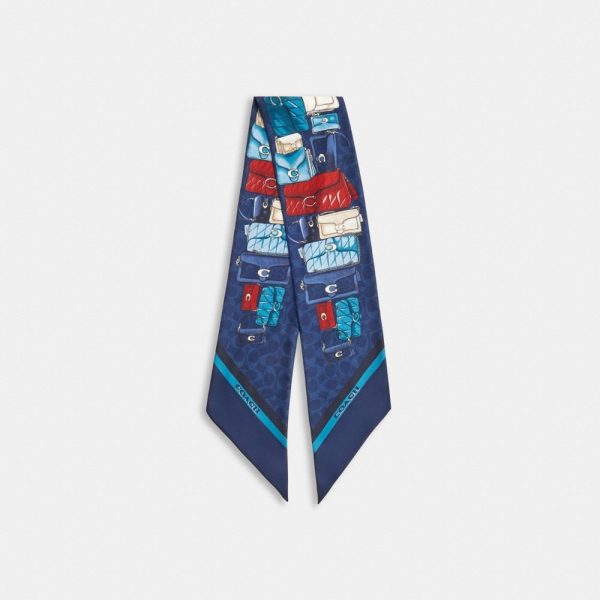 Coach Outlet Stacked Tabby Bags Print Silk Skinny Scarf - Preorder
