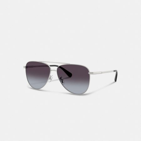 Coach Outlet C Hardware Metal Pilot Sunglasses - Preorder — Silver/Grey Gradient