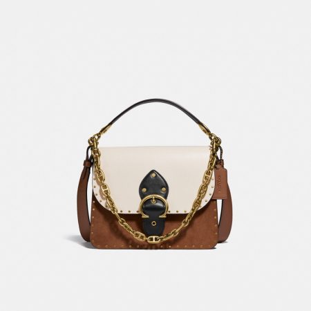 Coach Restored Beat Shoulder Bag In Colorblock With Rivets - Preorder — Brass/Vintage Khaki Multi