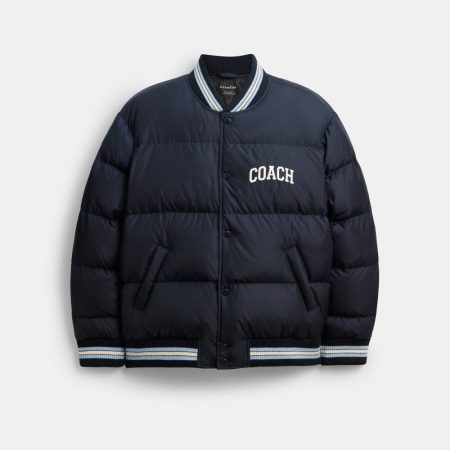 Coach Outlet Varsity Down Jacket In Recycled Polyester - Preorder — Navy