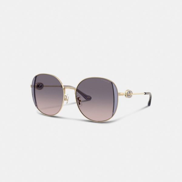 Coach Horse And Carriage Metal Round Sunglasses - Preorder