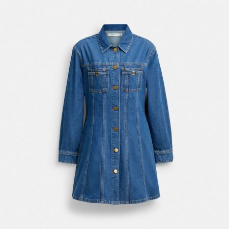 Coach Outlet Long Sleeve Denim Dress In Organic Cotton - Preorder — Medium Blue