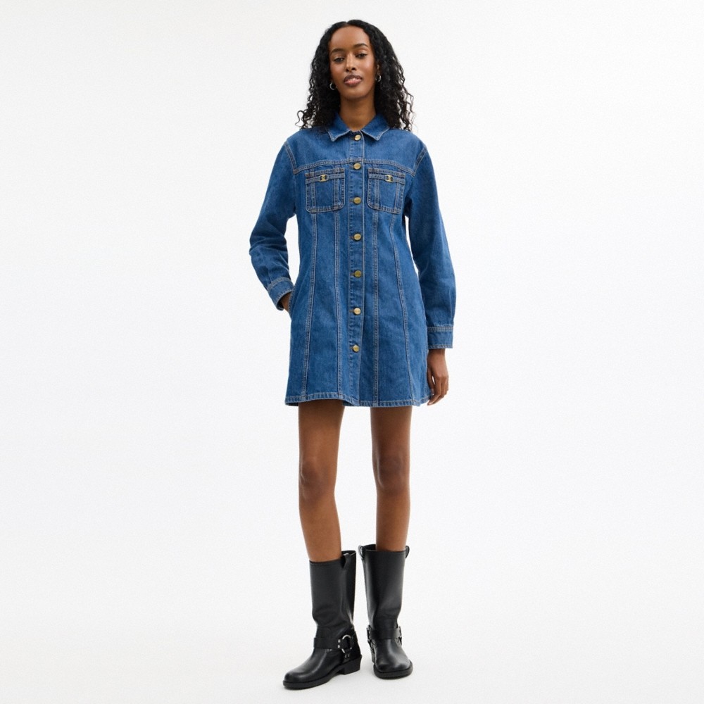 Coach Outlet Long Sleeve Denim Dress In Organic Cotton - Preorder