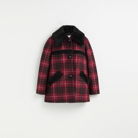 Coach Restored Plaid Wool Coat With Shearling Trim - Preorder — Red/Black