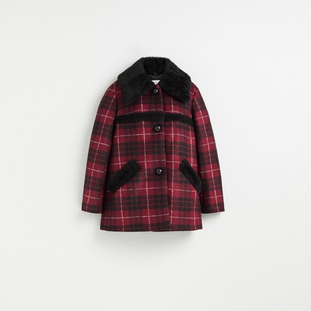 Coach Restored Plaid Wool Coat With Shearling Trim - Preorder