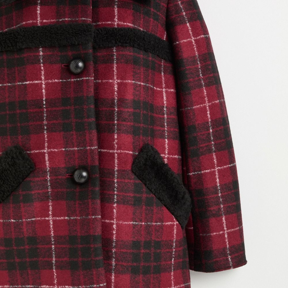 Coach Restored Plaid Wool Coat With Shearling Trim - Preorder