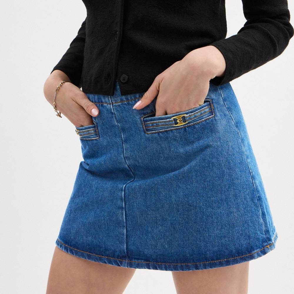 Coach Outlet Heritage C Denim Mini Skirt In Organic Cotton - Preorder