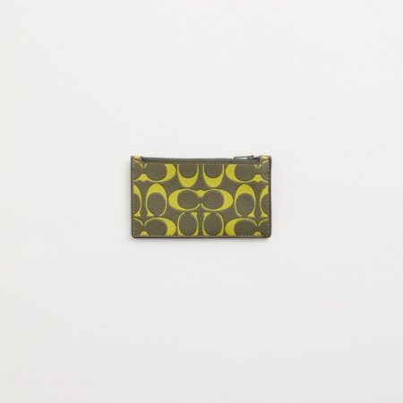 Coach Outlet Restored Zip Card Case In Signature Leather - Preorder — Army Green/Key Lime