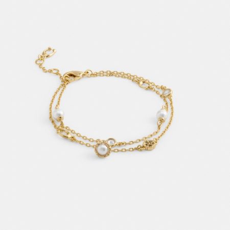 Coach Outlet Pearl Charm Double Bracelet - Preorder — Brass/Pearl