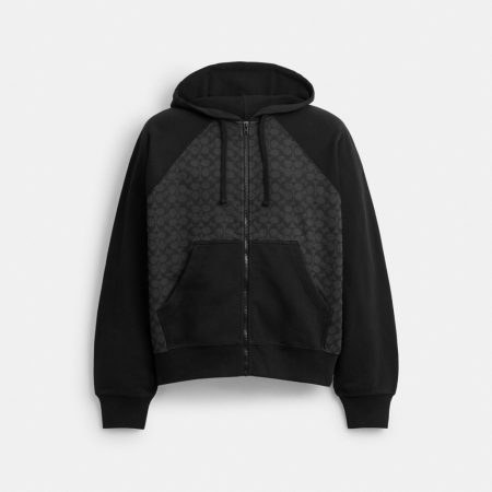 Coach Outlet Signature Full Zip Hoodie In Organic Cotton - Preorder — Charcoal Signature