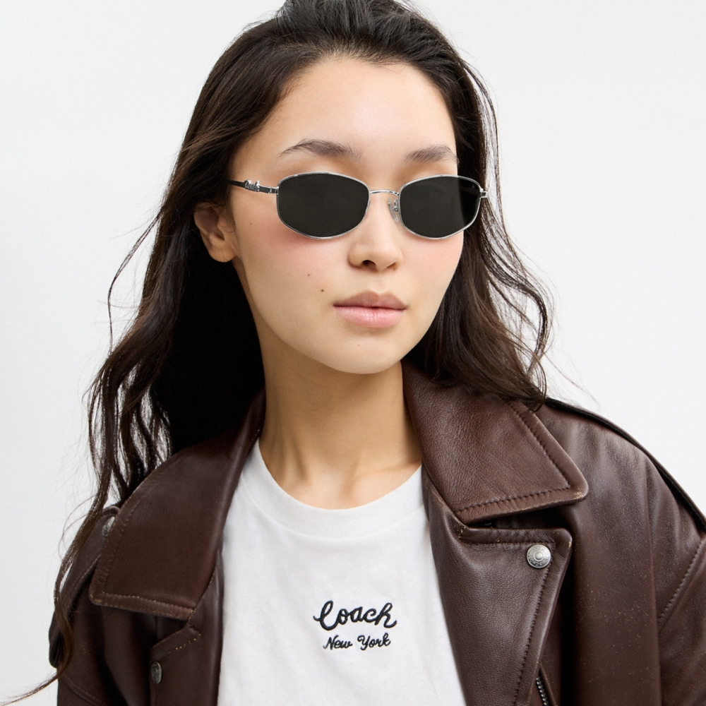 Coach Outlet Coach Script Metal Narrow Rectangle Sunglasses - Preorder