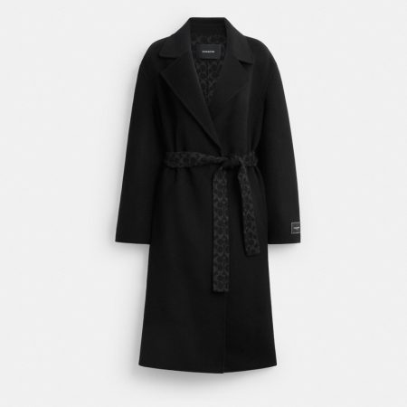 Coach Outlet Belted Wool Long Coat - Preorder — Black