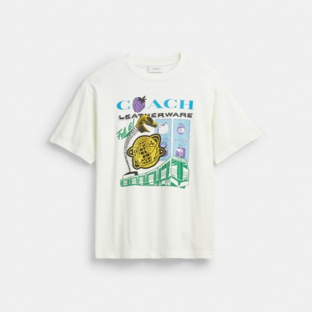 Coach Outlet Collage Train Relaxed T-Shirt In Organic Cotton - Preorder — Vintage Ivory