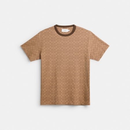 Coach Outlet Signature T-Shirt In Organic Cotton - Preorder — Tan Signature