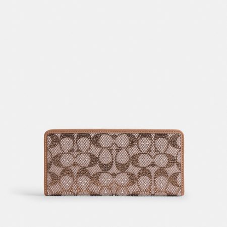 Coach Outlet Essential Slim Wallet In Crystal Signature Jacquard - Preorder — Brass/MUSHROOM