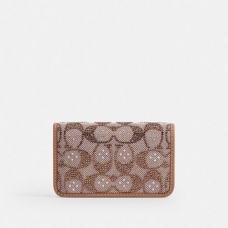 Coach Outlet Essential Slim Card Case In Crystal Signature Jacquard - Preorder — Brass/Mushroom