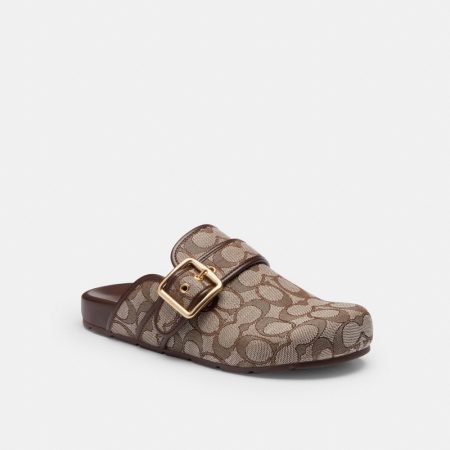 Coach Outlet Archival Buckle Clog In Signature Jacquard - Preorder — Oak/Maple