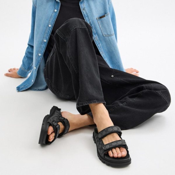 Coach Outlet Double Banded Sandal In Signature Jacquard - Preorder