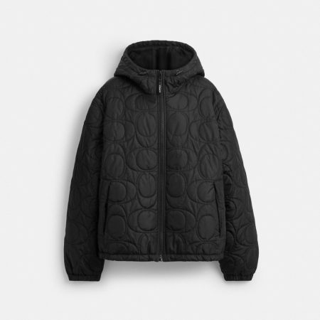 Coach Outlet Quilted Signature Puffer Jacket In Recycled Polyester - Preorder — Black