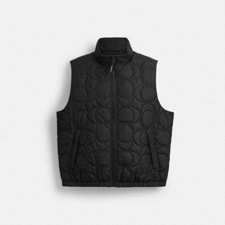 Coach Outlet Quilted Signature Puffer Vest In Recycled Polyester - Preorder — Black