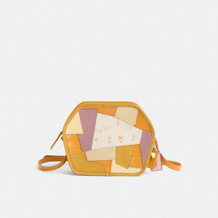 Coach Custom Zip Geometric Pouch In Alligator - Preorder — Brass/Yellow