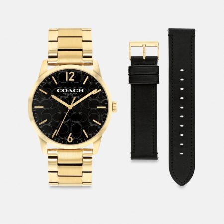 Coach Outlet Keane Watch Gift Set, 39MM - Preorder — Brass/Black