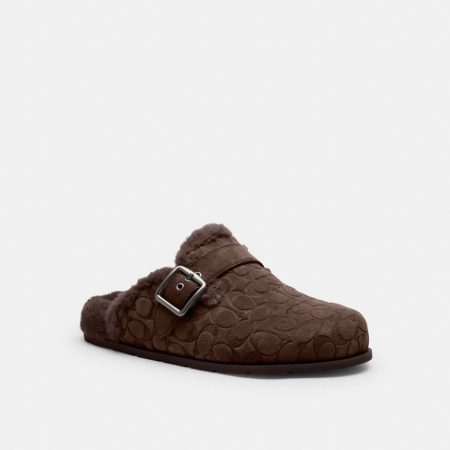 Coach Outlet Buckle Clog In Signature Suede - Preorder — Chocolate Brown