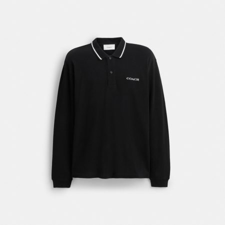 Coach Outlet Signature Trim Long Sleeve Polo In Regenerative Cotton - Preorder — Black