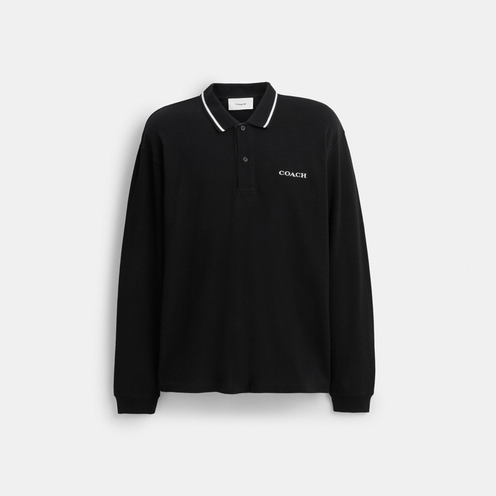 Coach Outlet Signature Trim Long Sleeve Polo In Regenerative Cotton - Preorder