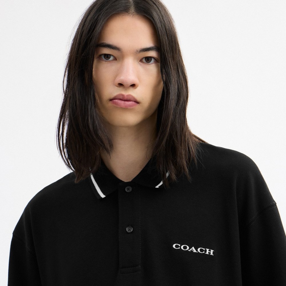 Coach Outlet Signature Trim Long Sleeve Polo In Regenerative Cotton - Preorder