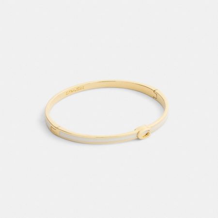 Coach Outlet Thin Enamel Signature Hinged Bangle - Preorder — Brass/Chalk