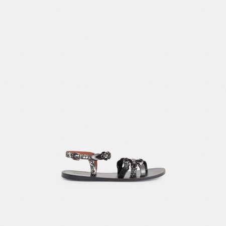 Coach Restored Sandal With Coach Link - Preorder — Black White/Gunmetal