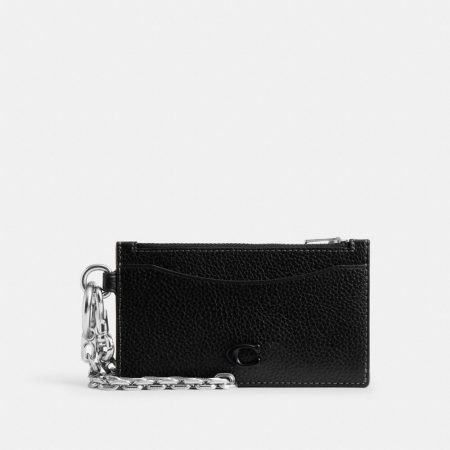 Coach Zip Card Case With Chain - Preorder — Black