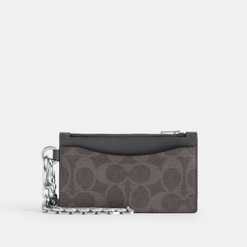 Coach Zip Card Case With Chain In Signature Canvas - Preorder