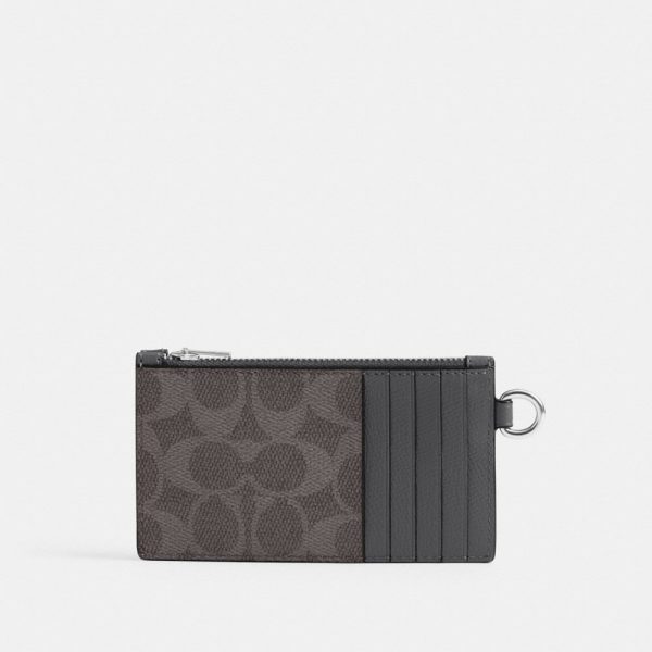 Coach Zip Card Case With Chain In Signature Canvas - Preorder