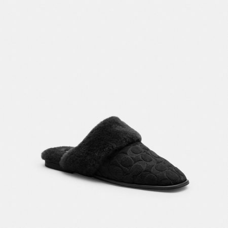 Coach Outlet Sherpa Flat Mule In Signature Suede - Preorder — Black