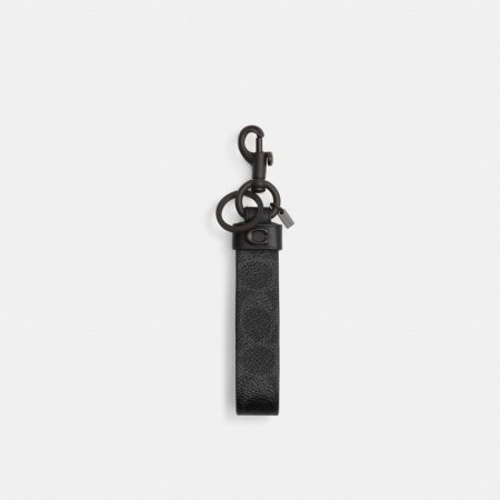 Coach Outlet Loop Bag Charm In Signature Canvas - Preorder — Black Signature