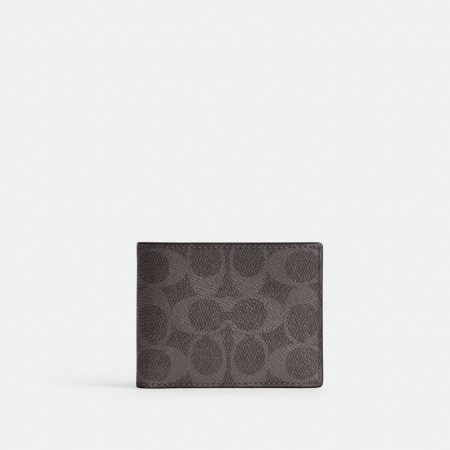 Coach Slim Billfold Wallet In Signature Canvas - Preorder — Grey Signature
