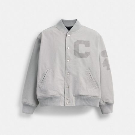Coach Outlet Canvas Varsity Jacket - Preorder — Light Grey